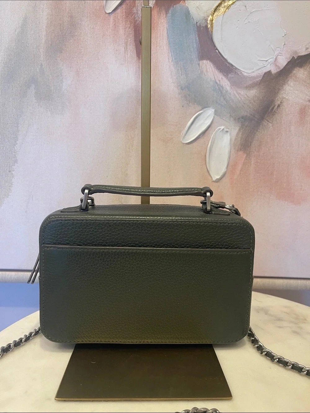 Tory Burch Dark Green Britten Leather Top-Handle Bag with Chain